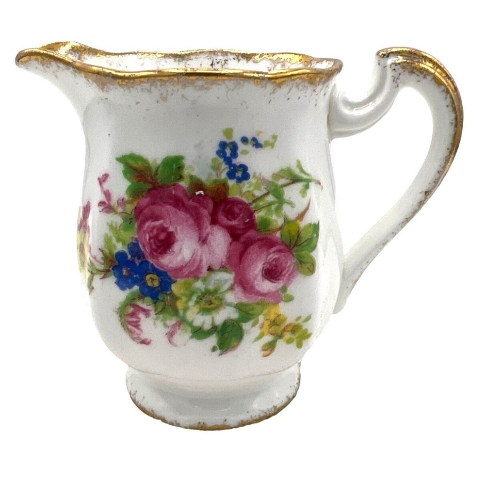 Royal Standard Rose Bouquet Bone China Cream Pitcher Floral Pink Green Gold Gilt